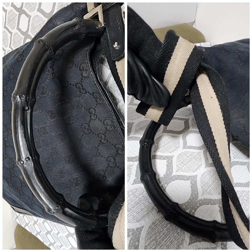 Gucci Vintage GG Canvas Bamboo Satchel Bag Black - Picture 11 of 13